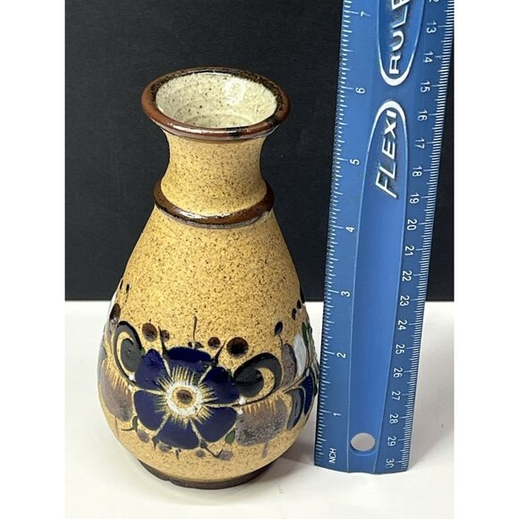 Tonala Signed Art Pottery Flower Vase 6" Hand Painted Brown Floral Vase - Picture 8 of 9